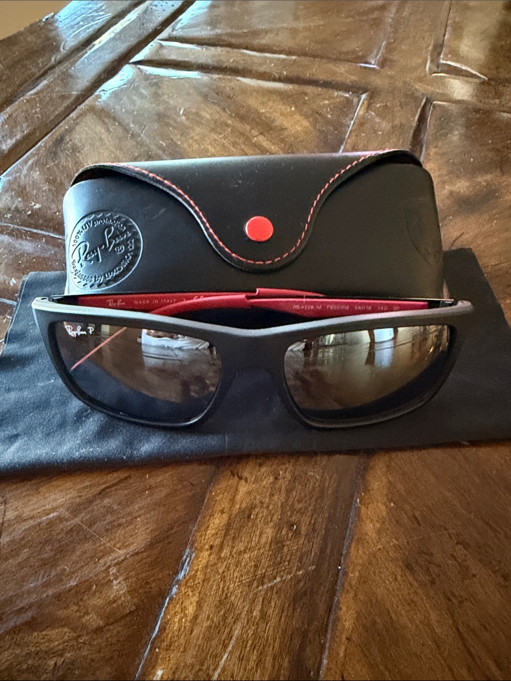 Ray-Ban Ferrari Men's Black Frame Sunglasses with Red Temples